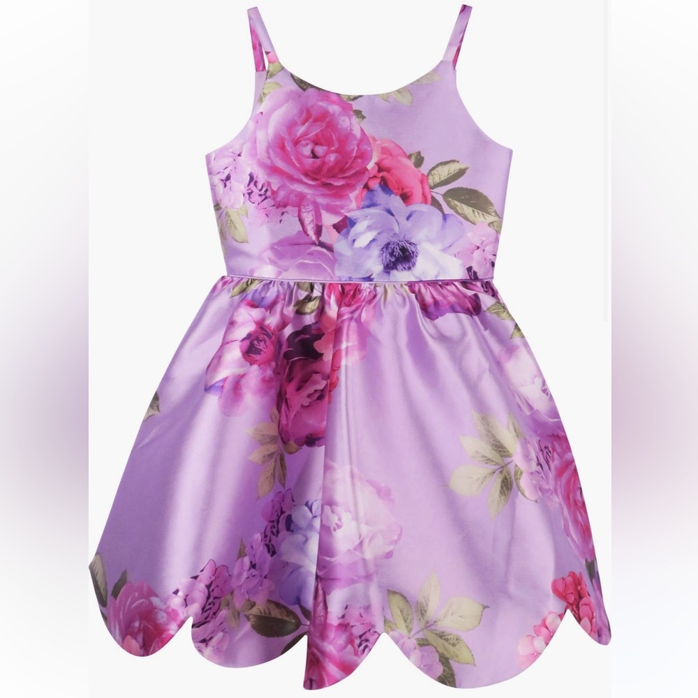 Zunie Kids Floral Purple Dress with Scalloped Hem
